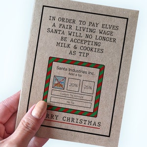 Commentaire social Carte de Noël 2024 - Pourboires, le père Noël culturel n'accepte pas le lait et les biscuits comme pourboire - Carte de Noël blague - Non conventionnel