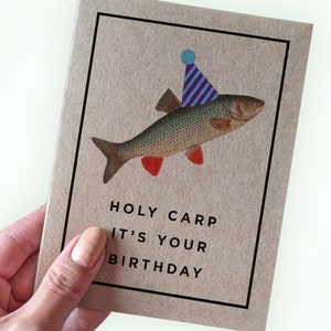 Holy Carp It's Your Birthday - Fun Birthday Card Pun - Birthday Card for Him - A2 Greeting Card - Recycled Kraft Card - Fishing Carp