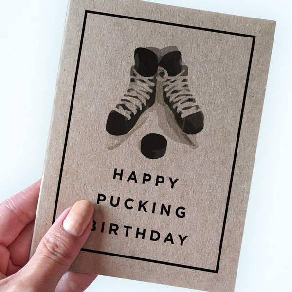 Birthday Card For Hockey Fans - Happy Pucking Birthday - Hockey Birthday Card - A2 Greeting Card - Recycled Kraft Card - Hockey fan Birthday