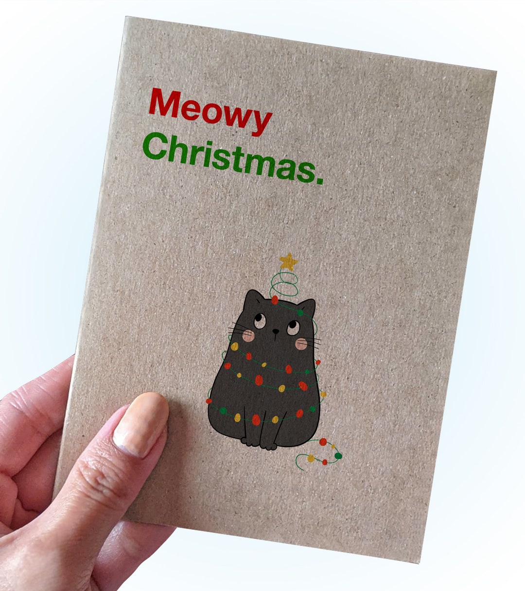 Cat Holiday Greeting Card - Meowy Christmas Pun Christmas Cards - Pun ...