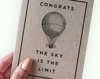 Congrats The Sky is the Limit - Graduation Card - A2 Greeting Card - Recycled Kraft Card - Grad Card for Nephew, Grad Card for Niece