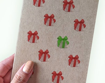 Simple Christmas Card Design with Presents on the Cover and No Words A2 Sized Card - Made From Recycled Kraft Paper - 2023 Holiday Card