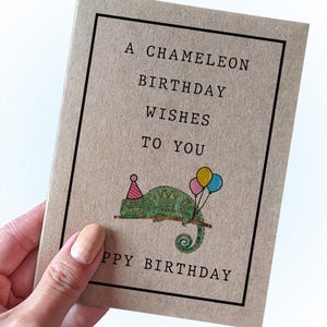 Carte d'anniversaire caméléon calembour, un anniversaire caméléon, jolie carte d'anniversaire pour un ami, carte d'anniversaire drôle pour papa, anniversaire d'un ami
