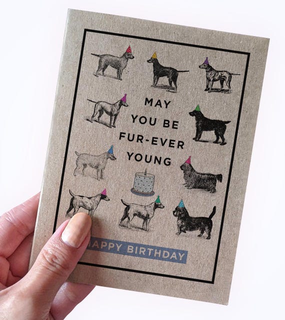 Dog Themed Birthday Card - May You Be Fur-Ever Young, Happy Birthday Card For Dog Owner, Dog Lover Birthday Card, Cute Dog Pun Birthday Card