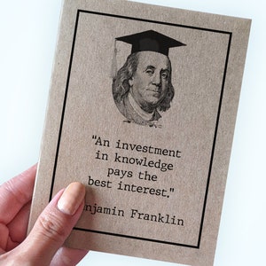 Carte de remise des diplômes de citation de Benjamin Franklin, un investissement dans la connaissance rapporte le meilleur intérêt, carte de voeux A2, carte de diplômé pour petit-fils