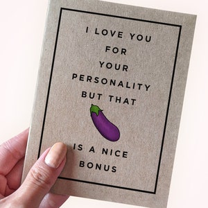 Carte d'anniversaire idiote aubergine, carte aubergine drôle, je t'aime pour votre personnalité mais cette aubergine est un joli bonus, petit ami valentine