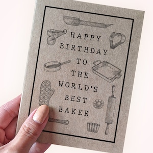 Carte d'anniversaire Baker - Joyeux anniversaire au meilleur boulanger du monde - Cartes d'anniversaire pour ceux qui aiment la pâtisserie - Carte Kraft - Carte de passe-temps pâtissier