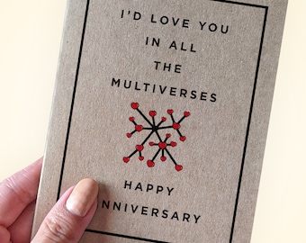 Carte d'anniversaire multivers - Je t'aimerais dans tous les multivers - Carte d'anniversaire moderne - Carte d'anniversaire romantique