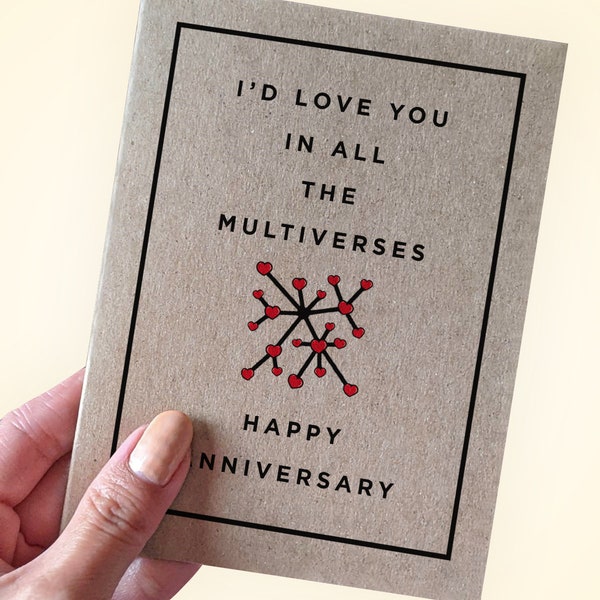 Carte d'anniversaire multivers - Je t'aimerais dans tous les multivers - Carte d'anniversaire moderne - Carte d'anniversaire romantique