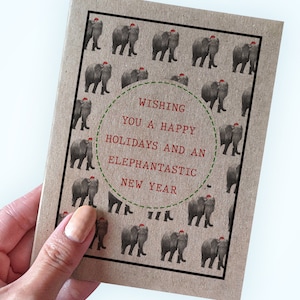 Carte de Noël éléphant pour collègues, vous souhaitant de joyeuses fêtes et une nouvelle année éléphantastique, jolies cartes de jeu de mots à motif animal pour vos amis