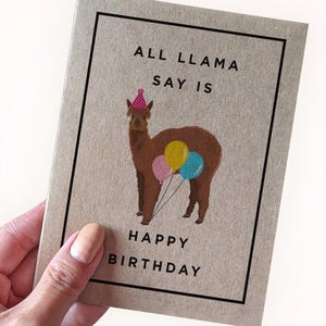 Carte d'anniversaire simple Lama - Tous les lamas disent que c'est un joyeux anniversaire - Jolie carte d'anniversaire Lama - Anniversaire animal format A2 - Carte de voeux recyclée