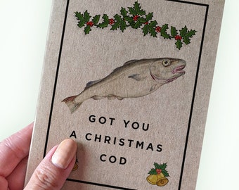 Vous avez un Noël de morue - carte de Noël drôle de jeu de mots - cartes de vœux de petit garçon - carte de vœux de pêche - carte de Noël de morue - original best-seller