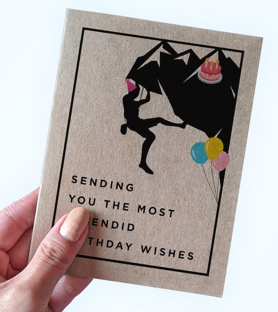 Rock Climbing Themed Birthday Card For Friends, Sending You The Most Splendid Birthday Wishes, Cute Birthday Card For Climbing Enthusiast
