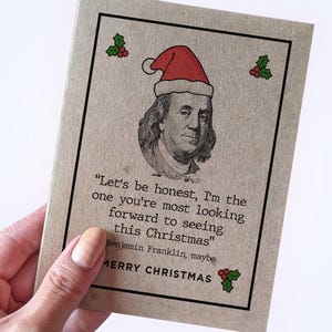 Cash Gift Christmas Card - Christmas Card To Give 100 Dollars in Cash - Funny Christmas Cards - Christmas Eve Box Card - Benjamin Franklin
