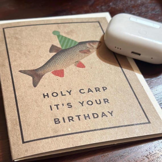 Holy Carp It's Your Birthday - Carp Birthday Card Pun - Birthday Card for Husband - A2 Greeting Card - Eco-Friendly Birthday Cards