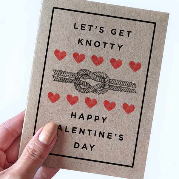 Sailor Valentine Day Card - Yacht Greeting Card - Sailboat - Let's Get Knotty - A2 Greeting Card - Recycled Kraft Card - Navy Valentine