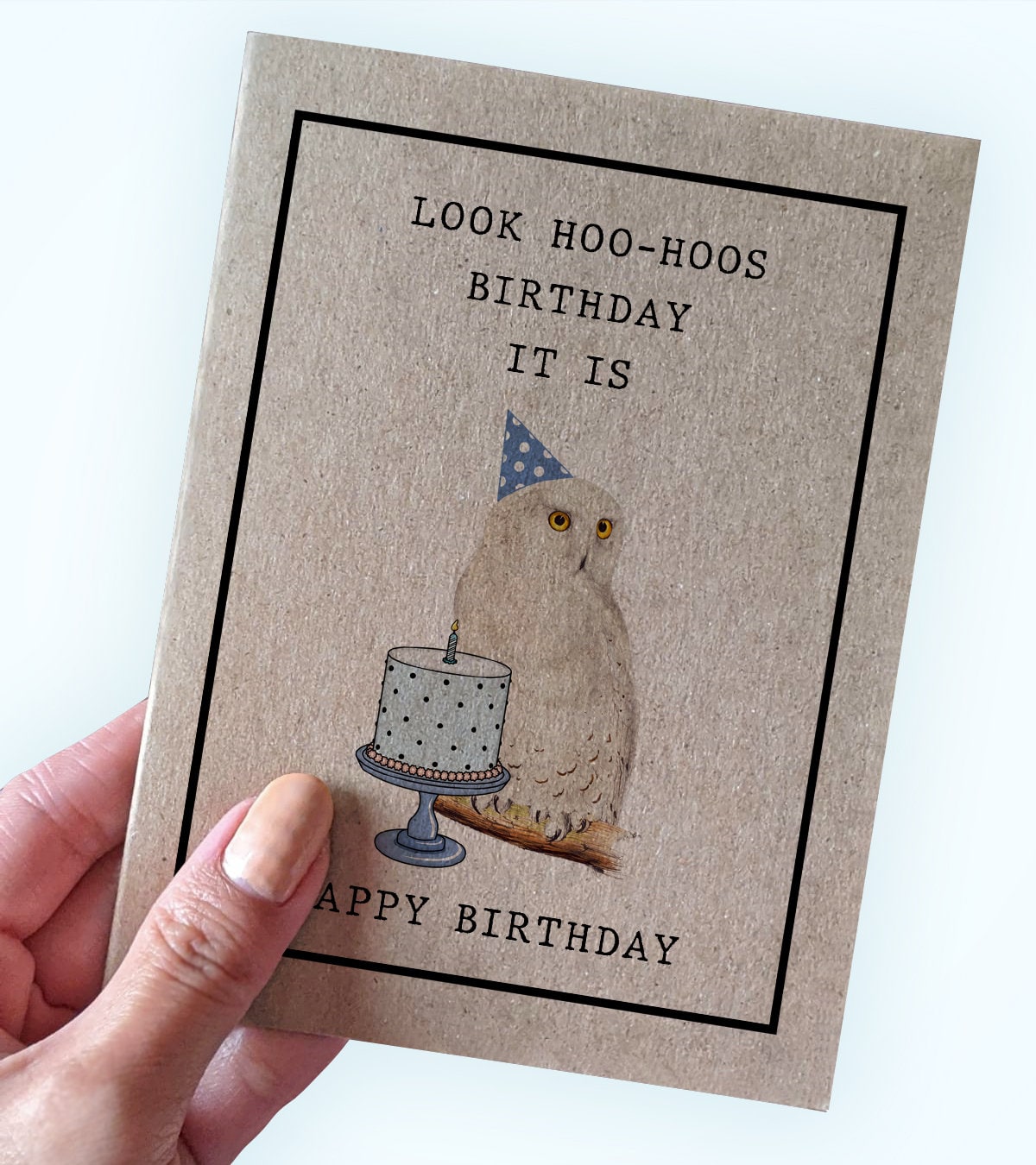 Snowy Owl Pun Birthday Card - Look Hoo Hoos Birthday It Is - Happy Birthday - Cute Owl Birthday Card