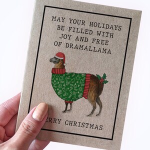 Carte de Noël Punny Lama - Que vos vacances soient remplies de joie et sans drame - Cartes de vœux Punny - Cartes de Noël Punny - Noël mignon