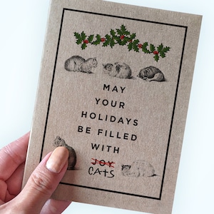 Carte de vœux pour amoureux des chats - Que vos vacances soient remplies de chats - carte de Noël chat - carte de Noël de maman chat - carte kraft recyclée A2 pour les fêtes