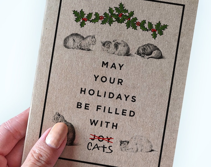 Cat Christmas Card - May Your Holidays Be Filled With Cats - Cat Holiday Card- Daughter Christmas Card- A2 Holiday Recycled Kraft Card