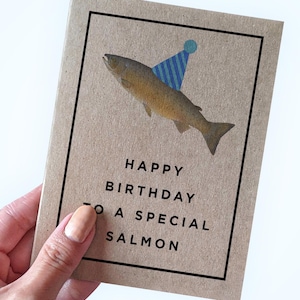 Carte d'anniversaire drôle de saumon pour le meilleur ami, joyeux anniversaire à un saumon spécial, carte d'anniversaire drôle, carte d'anniversaire de poisson pour petit ami, mignon