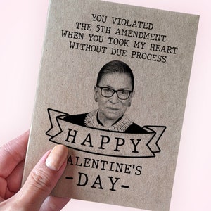 Carte de Saint-Valentin Ruth Bader Ginsburg - carte de voeux avocat - vous avez enfreint le 5 - carte de voeux A2 - carte kraft recyclée