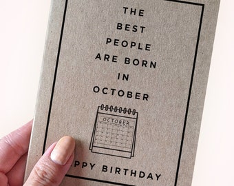Carte d'anniversaire d'octobre - Les meilleures personnes sont nées en octobre - Carte d'anniversaire pour les personnes nées en octobre - Carte kraft recyclée A2