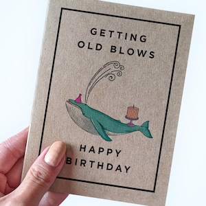 Carte d'anniversaire baleine, vieillir, carte de joyeux anniversaire, jolie carte d'anniversaire pour amis, carte d'anniversaire jeu de mots baleine pour petite amie, femme