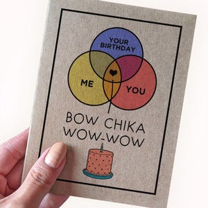 Diagramme de Venn d'anniversaire drôle pour mari, moi et vous votre noeud d'anniversaire Chika Wow Wow, carte d'anniversaire idiote pour petite amie ou petit ami