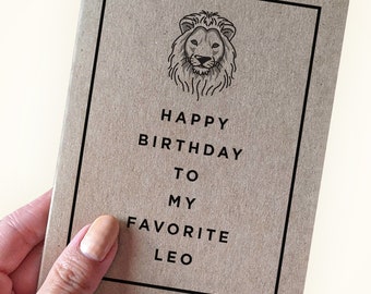 Joyeux anniversaire à mon Lion préféré - carte d'anniversaire Lion zodiaque - cartes d'anniversaire pour Lion - carte de voeux A2 - carte kraft recyclée - zodiaque