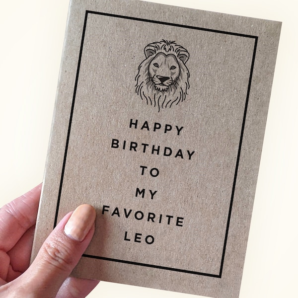 Happy Birthday to my Favorite Leo - Leo Zodiac Birthday Card - Birthday Cards for Leos - A2 Greeting Card - Recycled Kraft Card - Zodiac