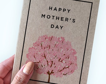 Simple Mother's Day Card - Featuring Cherry Blossoms - Mother's Day Card With Flowers - Kraft Cards with Recycled Paper - Ecofriendly Cards