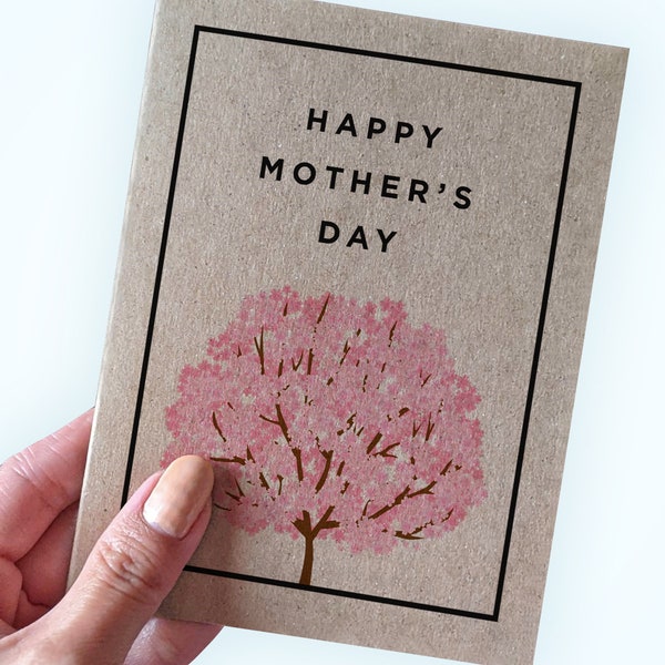 Simple Mother's Day Card - Featuring Cherry Blossoms - Mother's Day Card With Flowers - Kraft Cards with Recycled Paper - Ecofriendly Cards