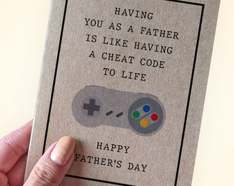 Video Game Dad - Having You As A Father Is Like Having A Cheat Code To Life - Happy Father's Day - Card From Son Card  - For Stepfather