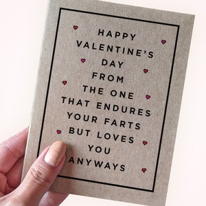 Carte de Saint-Valentin pet drôle - Joyeuse Saint-Valentin de la part de celui qui endure vos pets mais vous aime quand même - Carte de Saint-Valentin pour lui