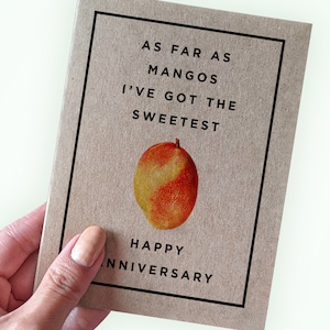 Jeu de mots à la mangue pour anniversaire, As far as Mangos I've Got the Sweetest, Mango Anniversary Card, Cute Anniversary Card for Boyfriend