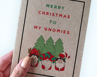 Gnome Pun Holiday Card - Merry Christmas to My Gnomies - Cute Christmas Card - Christmas Card For Friends - Gnome Christmas Card