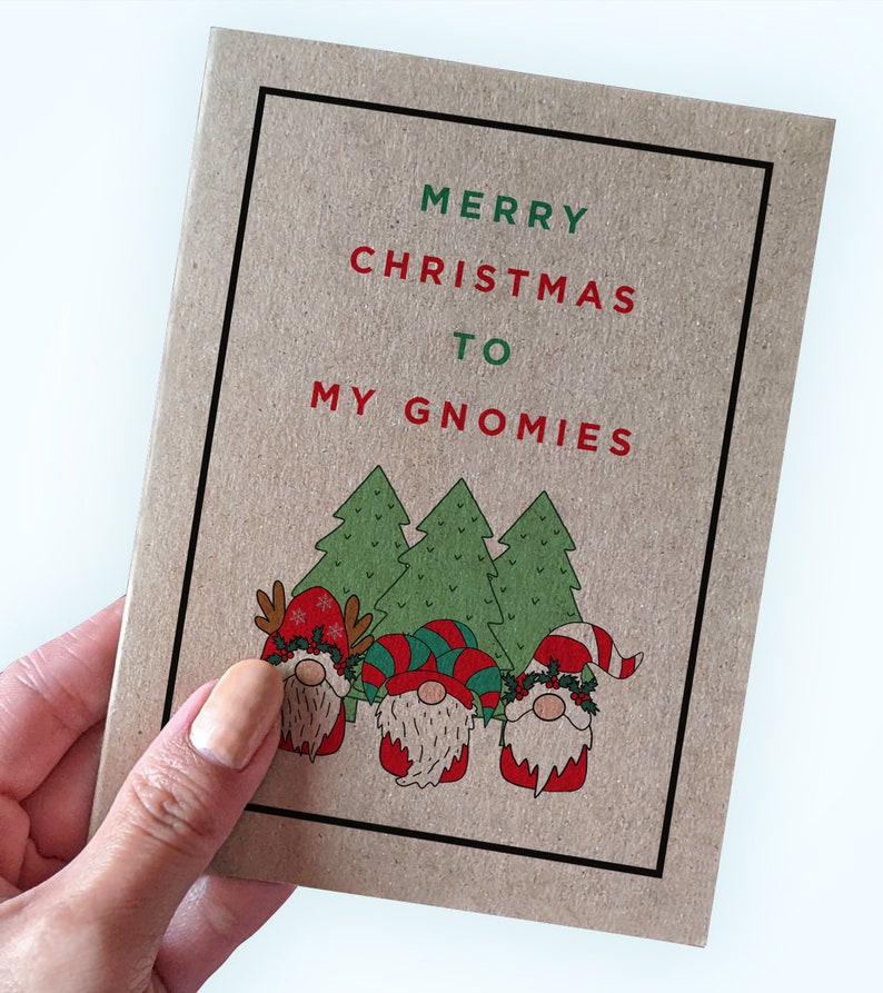 Gnome Pun Holiday Card Merry Christmas to My Gnomies Cute Christmas Card Christmas Card For Friends Gnome Christmas Card image 1