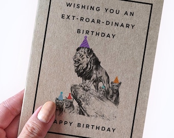 Lion Pun Birthday Cards - Wishing You An Ext-roar-dinary Birthday - Funny Birthday Cards - Cute Birthday Card - Kids Birthday Party Cards