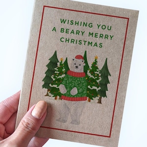 Adorable carte de Noël ours polaire - Je vous souhaite un joyeux Noël Beary - Cartes de Noël de petit garçon - Cartes de Noël de petit garçon - Jolies cartes de Noël