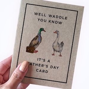 Jeu de mots canard - carte de fête des pères, dandinez-vous bien, vous savez que c'est une carte de fête des pères - carte de fête des pères animal - cartes de fête des pères en papier recyclé