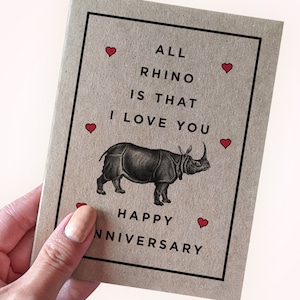 Carte d'anniversaire Just A Rhino Pun - Tout Rhino c'est que je t'aime - Joyeux anniversaire - Carte d'anniversaire pour petite amie - Carte pour petit ami