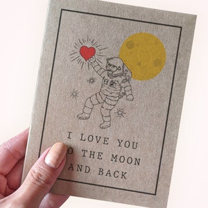 Carte de Saint-Valentin lune et dos, je t'aime jusqu'à la lune et dos, carte d'anniversaire de mari, carte d'anniversaire de femme, jolie carte d'anniversaire