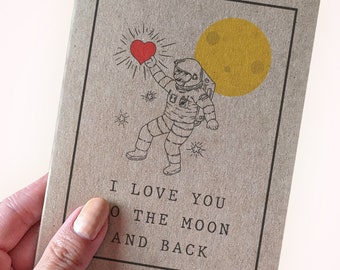 Cute Moon and Back Valentine's Card - I Love You To The Moon and Back - Card for Husband - Card for Wife - Cute Space Valentine's