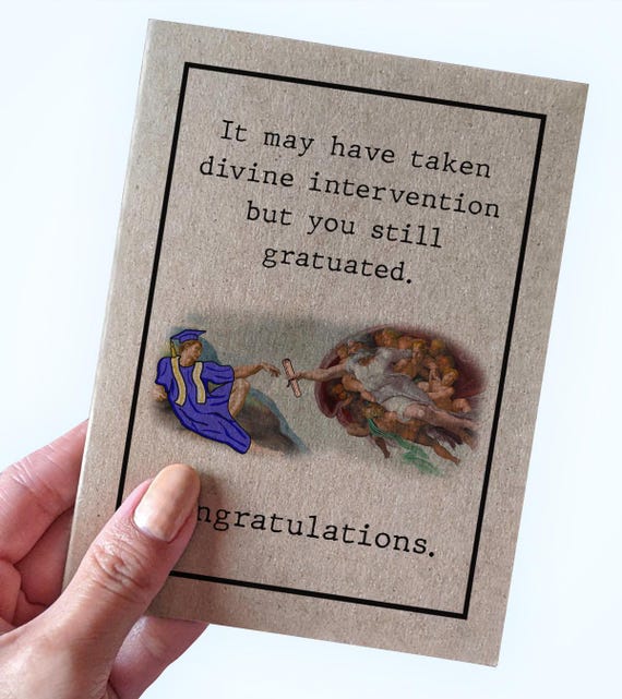 Funny Divine Intervention Graduation Card For Friend, Playful Grad Card, Silly Graduation Cards, Humor Graduation Cards, Sistine Chapel Grad