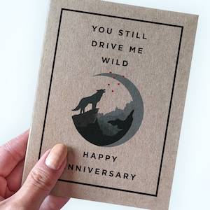 Classic Howling Wolf Anniversary Card - You Still Drive Me Wild - Happy Anniversary - 80's Wolf Motif Anniversary Card for Couples