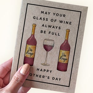 Carte de vin de votre mari pour la fête des mères - Que votre verre de vin soit toujours plein - Bonne fête des mères - Carte de voeux kraft amusante