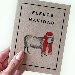 Carte de Noël polaire Navidad jeu de mots - polaire Navidad - jeu de mots drôle de mouton en papier kraft recyclé respectueux de l'environnement - jeux de mots animaux