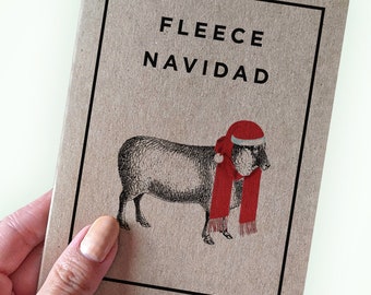 Feliz Navidad Christmas Card - Fleece Navidad - Funny Sheep Pun Holiday Card made from Eco Friendly Recycled Kraft Paper