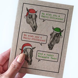 Carte de Noël cheval - cartes de Noël drôles - jolie carte de vœux - carte de parodie chanson drôle de vacances - carte de famille - jeu de mots